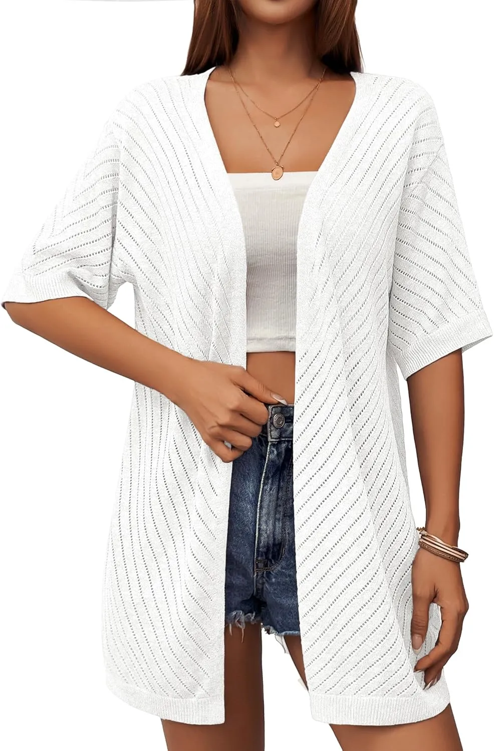 Zeagoo Short Sleeve Crochet Kimonos Open Front Cover Ups