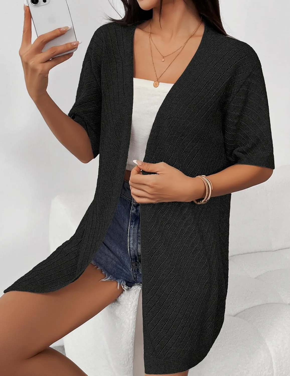 Zeagoo Short Sleeve Crochet Kimonos Open Front Cover Ups